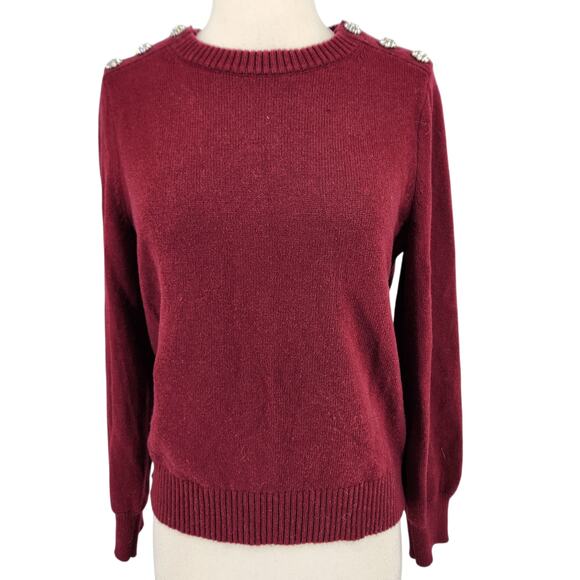 J. Crew Lambswool Blend Shoulder Rhinestone Button Sweater Size Medium - Picture 1 of 9